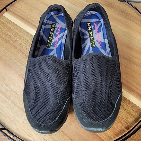 Skechers Walking Slip on Relaxed Fit Memory Foam Air Cooled Black Flats Size 10 - Picture 13 of 17